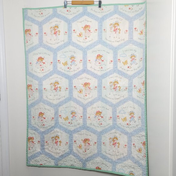 Vintage Nursery Rhyme Baby Quilt Blanket Double Sided Teddy Bears Embroidered - Picture 2 of 12